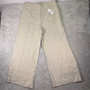 Petal & Pup Women's Beige Linen Wide Leg Pants Size 12 Back Pockets NWT Minimal